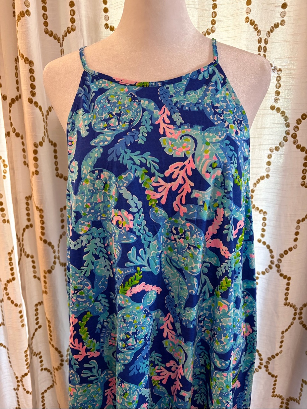 Lilly Pulitzer Navy Floral Spaghetti-Strap Dress with Pink Trim - Picture 2 of 8